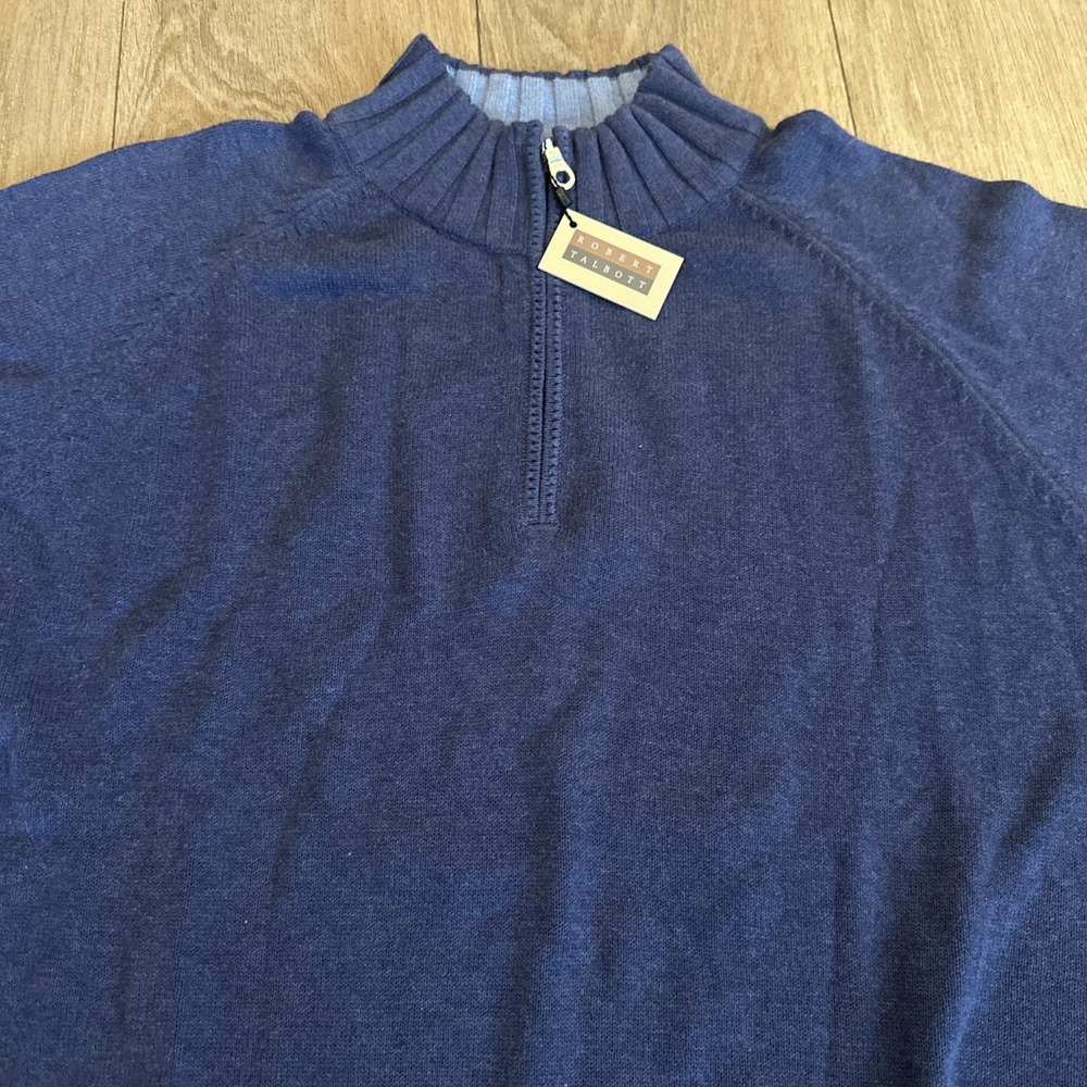 Robert Talbott‎ Mens Navy Cotton Quarter Zip Sweater XLT